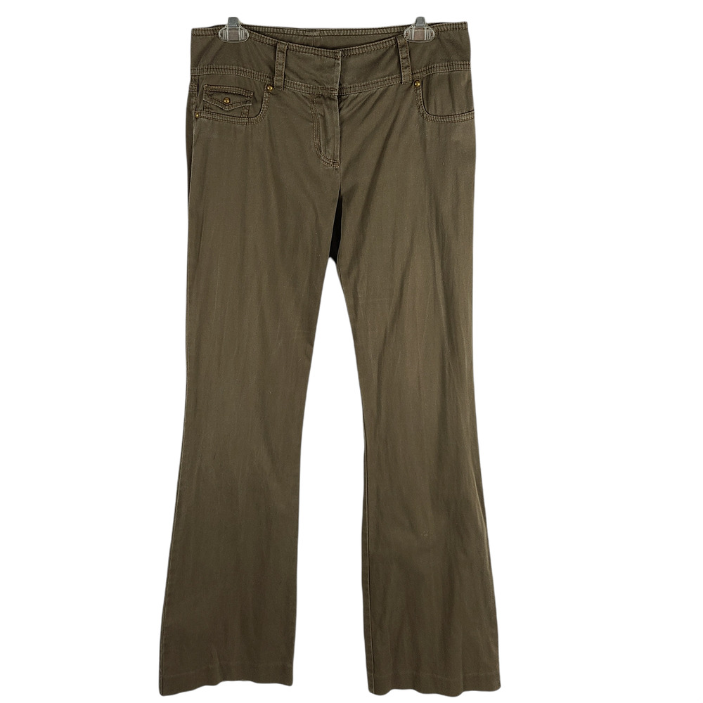Cache Soft Chino Flare Leg Mid Rise Stretch Khaki Olive Size 8